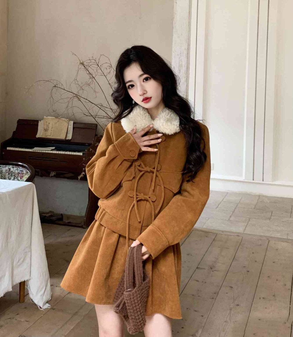 Thick coat short skirt 2pcs set