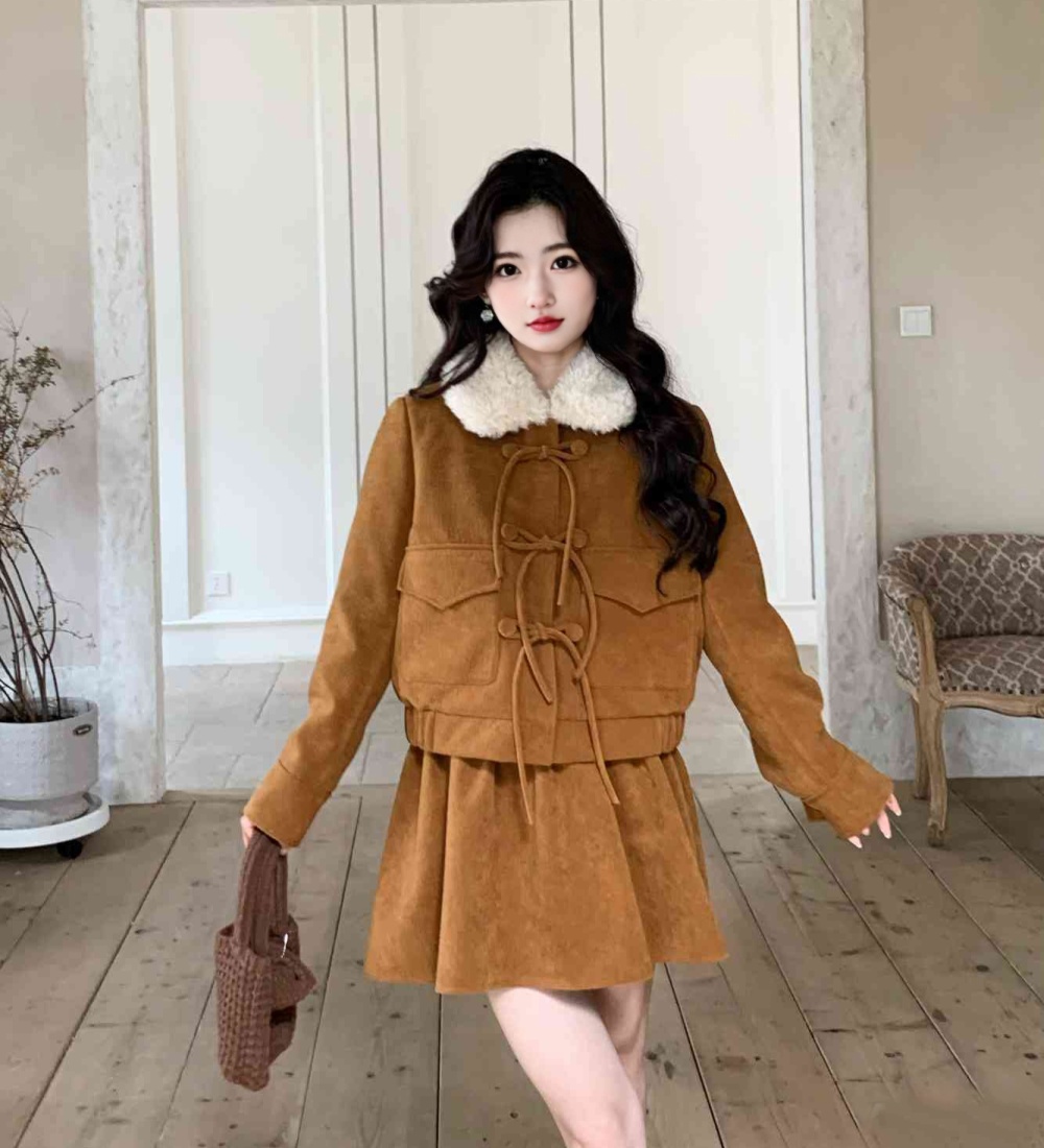 Thick coat short skirt 2pcs set