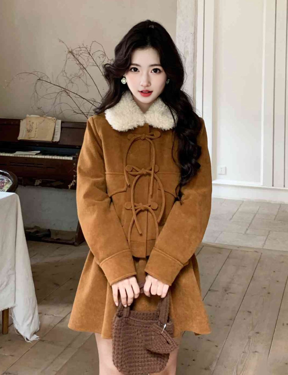 Thick coat short skirt 2pcs set
