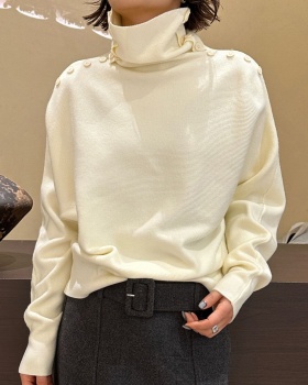 Winter long sleeve breasted shoulder high collar tops