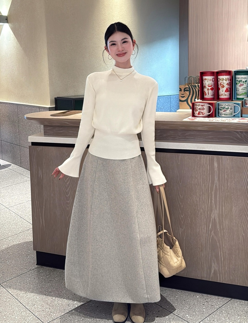 Slim sweater trumpet sleeves bottoming shirt for women