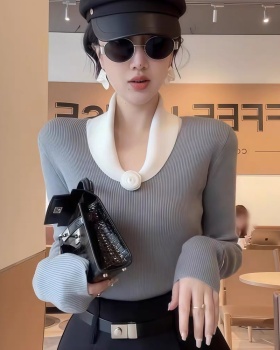 Round neck slim all-match sweater for women