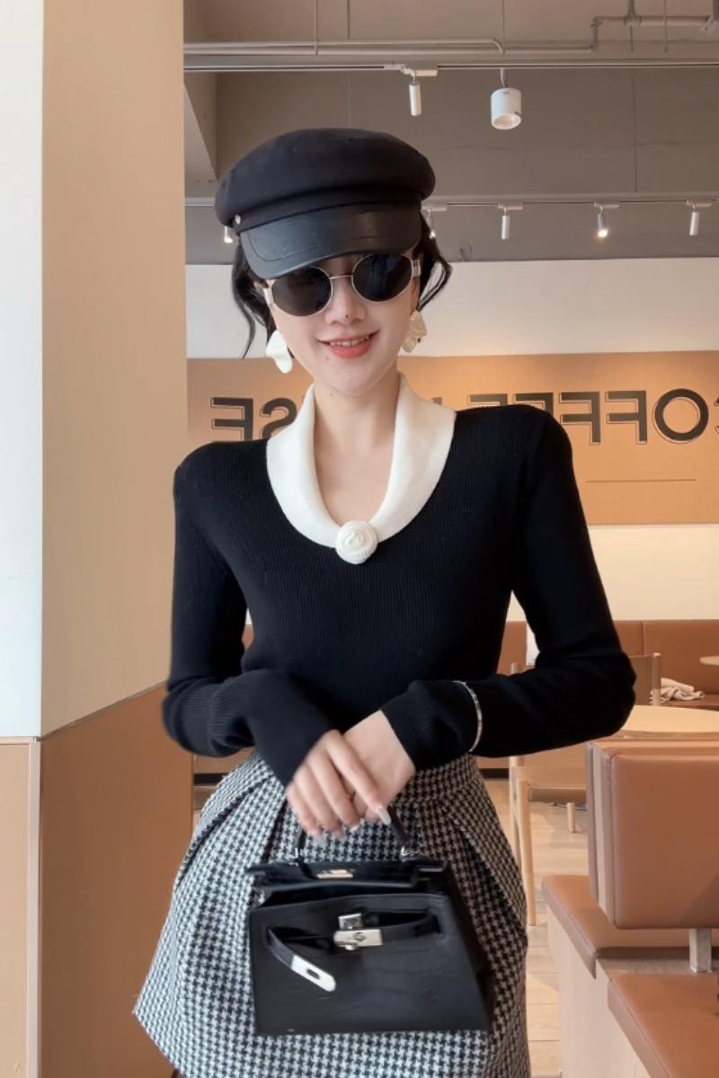 Round neck slim all-match sweater for women