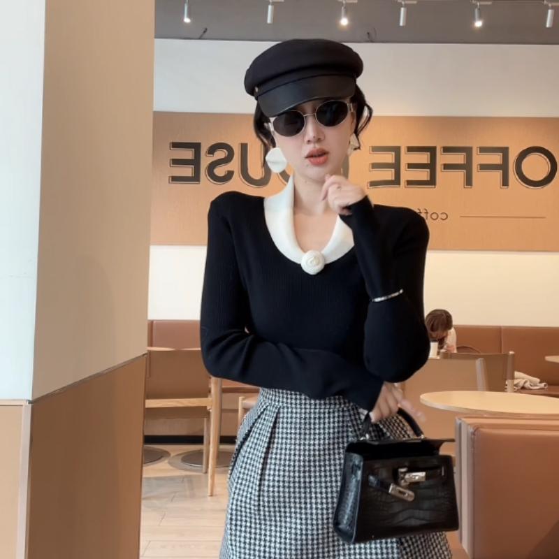 Round neck slim all-match sweater for women