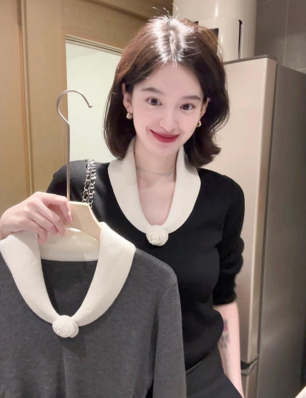Round neck slim all-match sweater for women