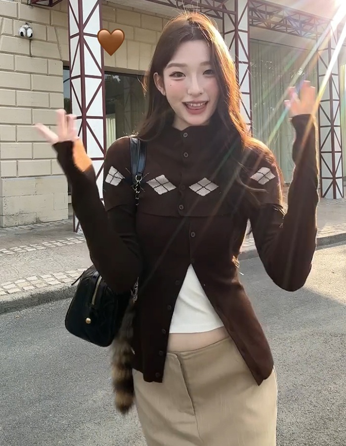 Autumn long sleeve shawl plaid coat a set