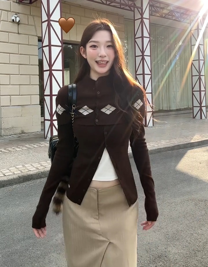 Autumn long sleeve shawl plaid coat a set