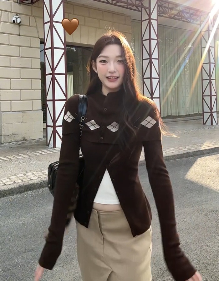 Autumn long sleeve shawl plaid coat a set