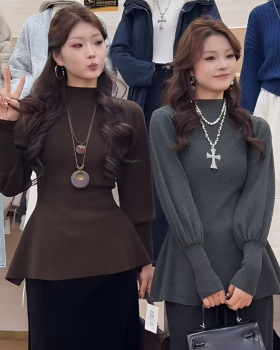 High collar winter pinched waist temperament slim tops