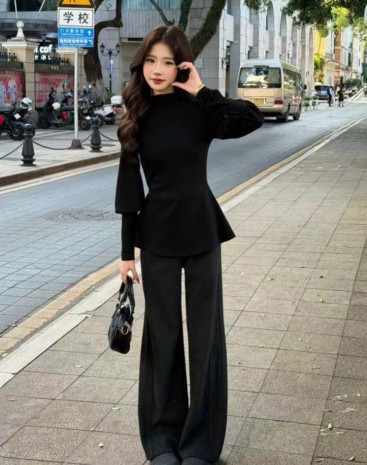 High collar winter pinched waist temperament slim tops