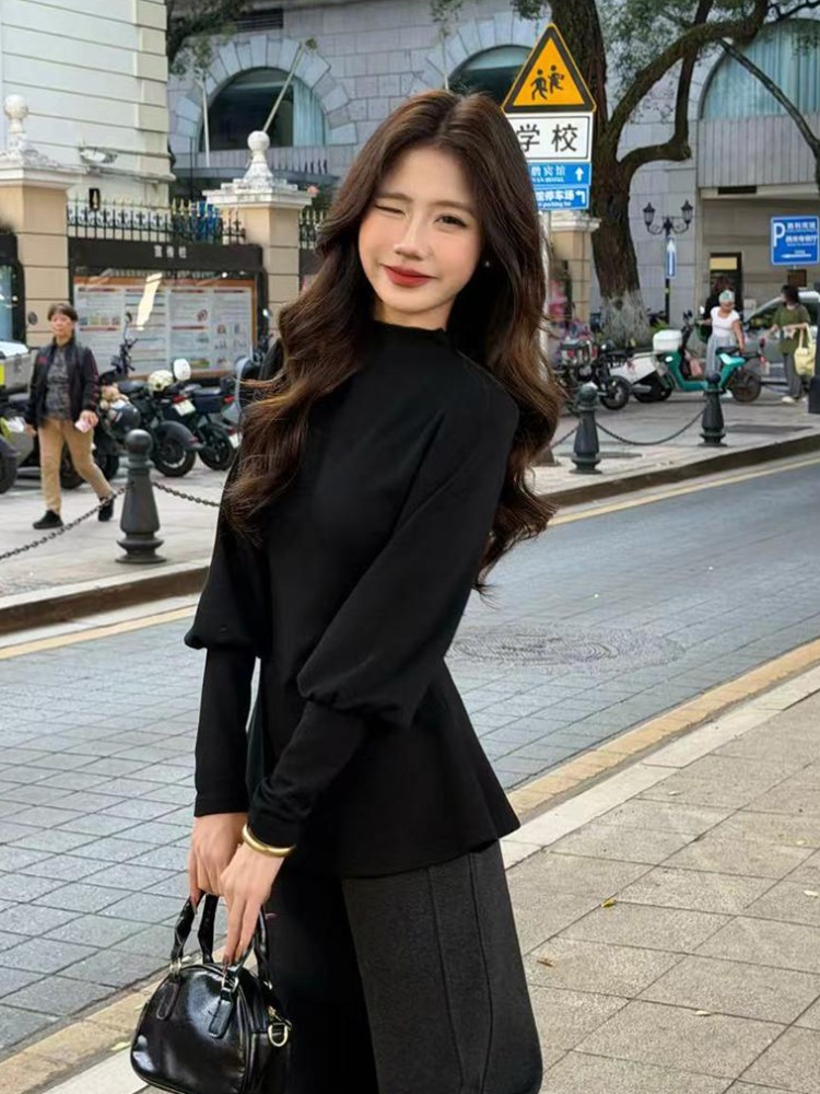 High collar winter pinched waist temperament slim tops