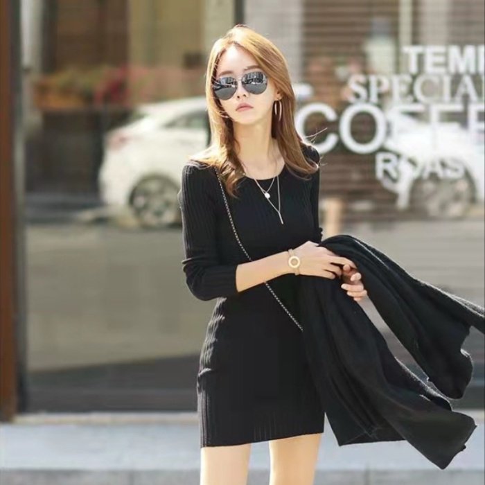 Knitted bottoming sweater Korean style slim dress for women