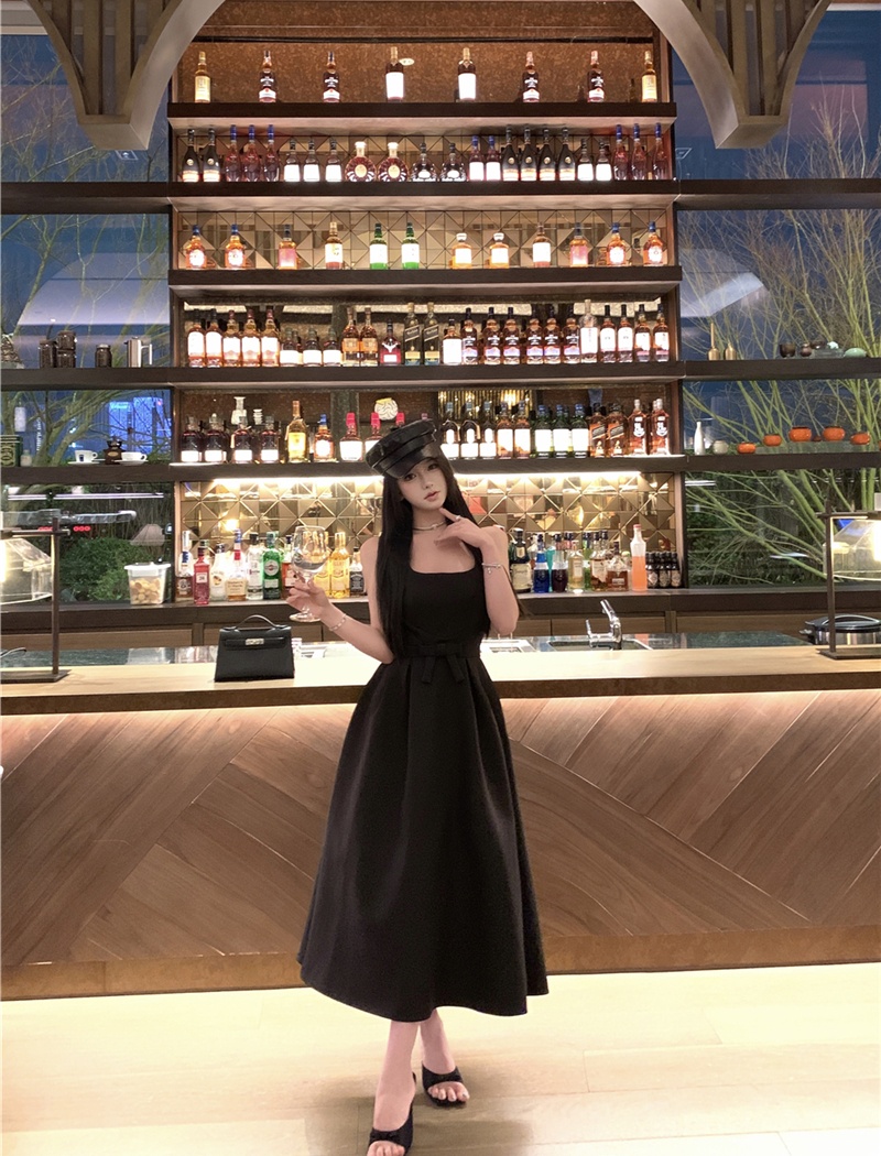 Bow retro sexy long dress slim sling vest for women