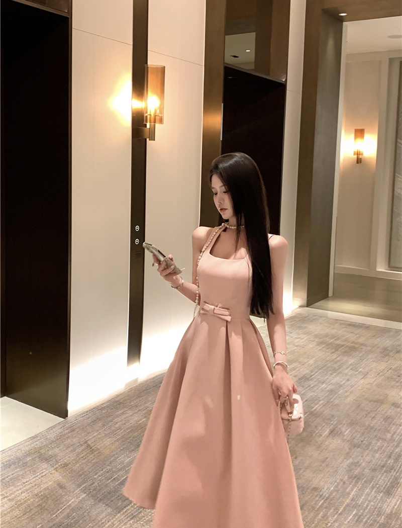 Bow retro sexy long dress slim sling vest for women