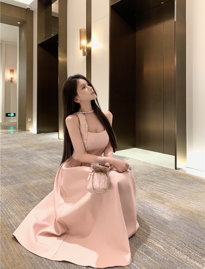 Bow retro sexy long dress slim sling vest for women