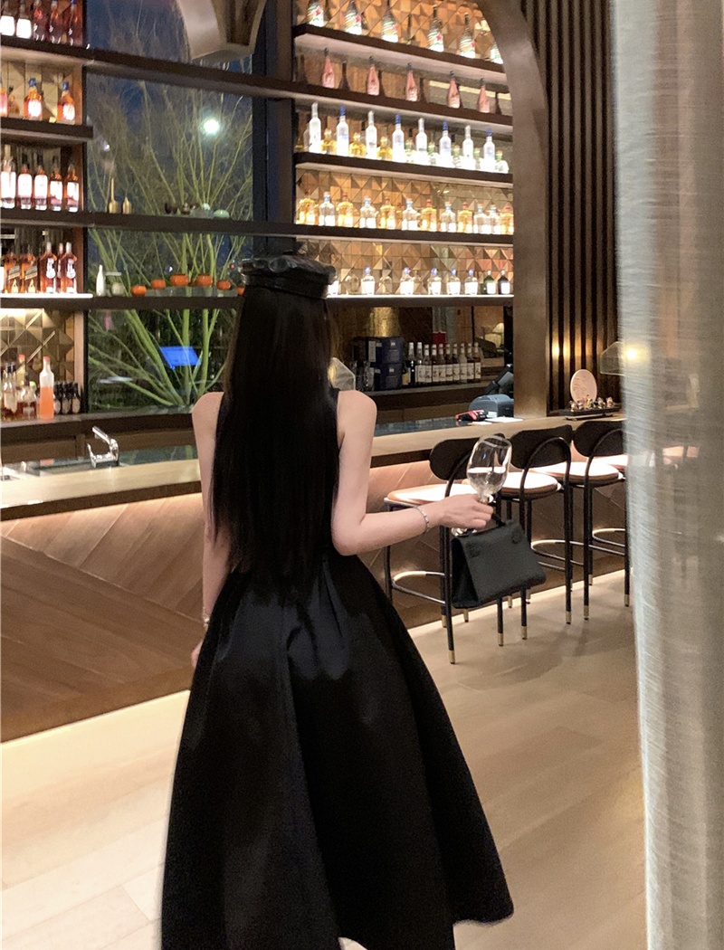 Bow retro sexy long dress slim sling vest for women