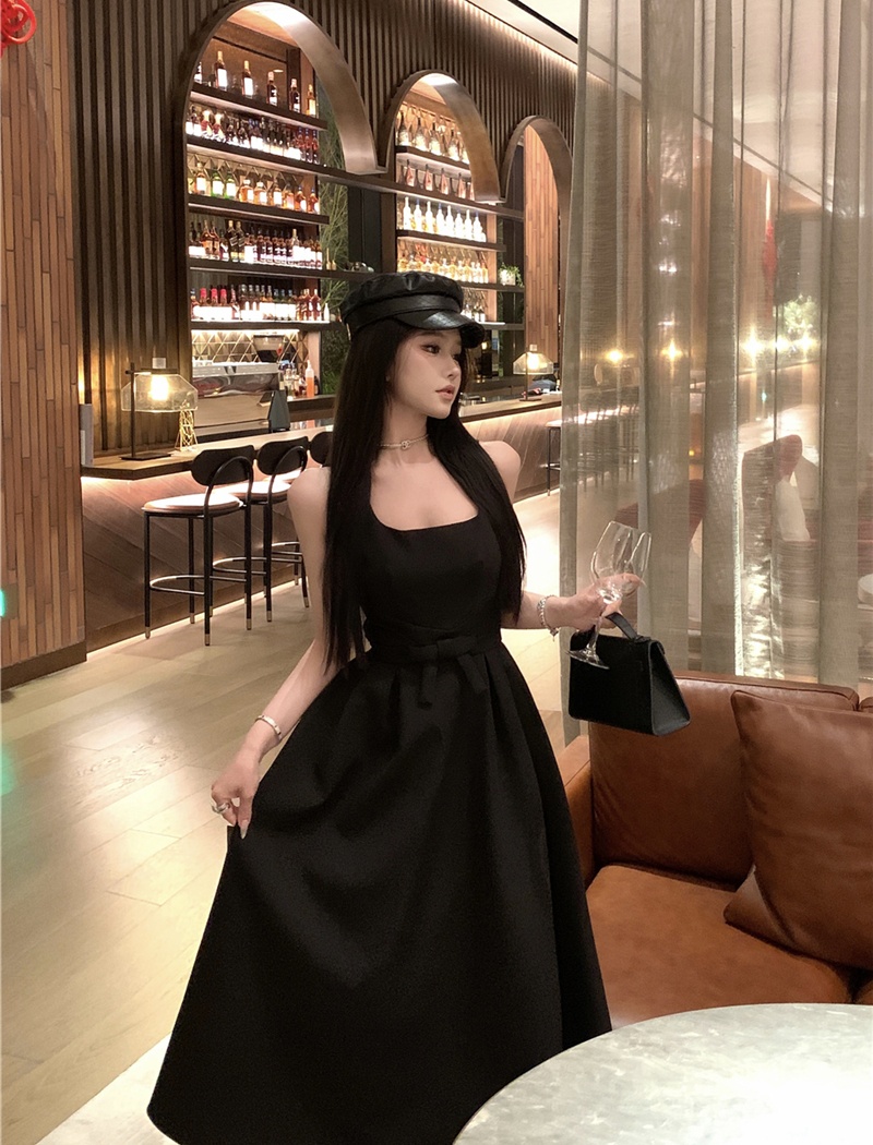 Bow retro sexy long dress slim sling vest for women