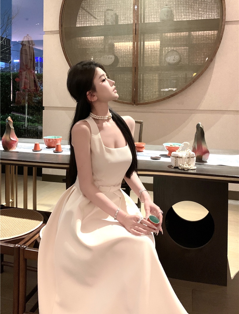 Bow retro sexy long dress slim sling vest for women