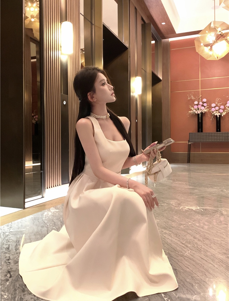 Bow retro sexy long dress slim sling vest for women