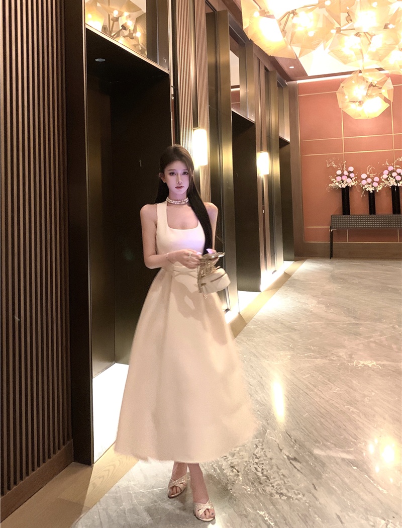 Bow retro sexy long dress slim sling vest for women