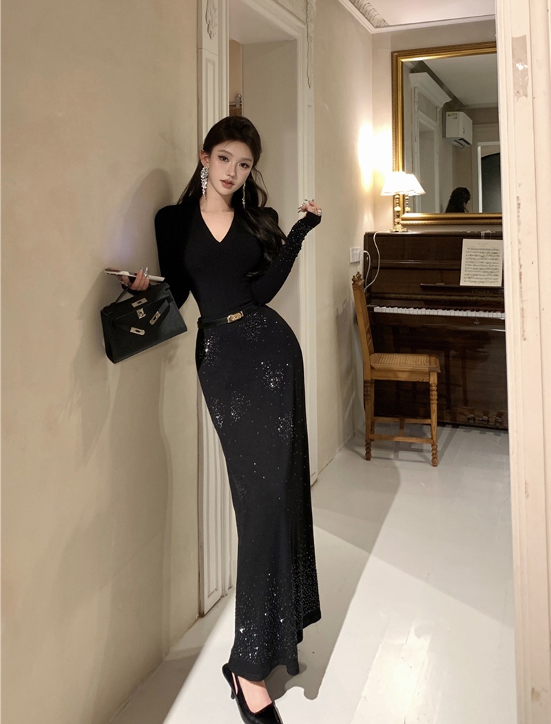 Retro T-shirt V-neck skirt 2pcs set for women