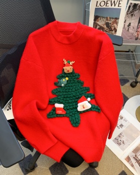 Christmas pullover bottoming shirt red sweater for women