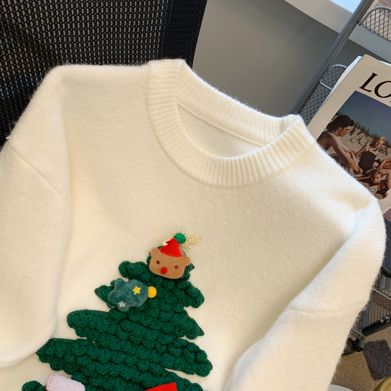 Christmas pullover bottoming shirt red sweater for women