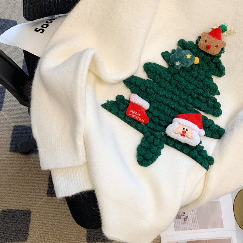 Christmas pullover bottoming shirt red sweater for women