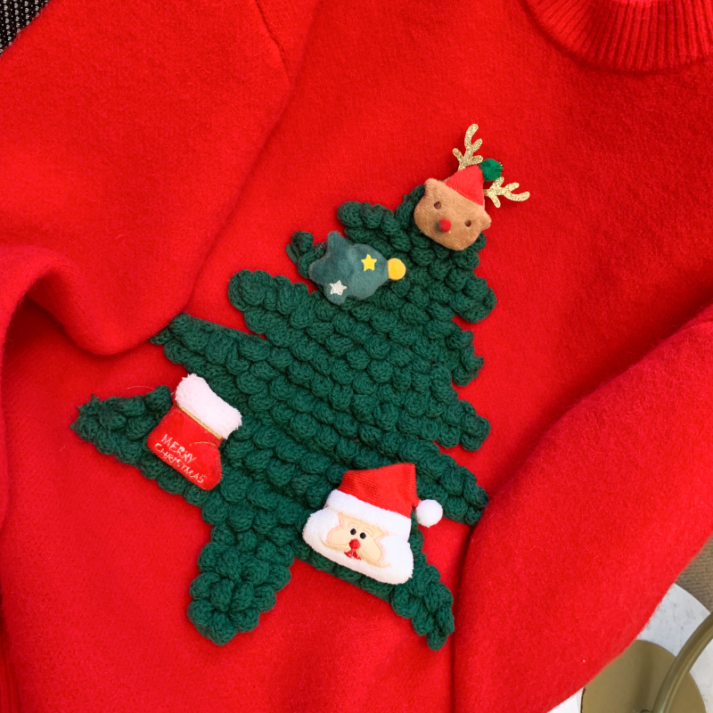 Christmas pullover bottoming shirt red sweater for women