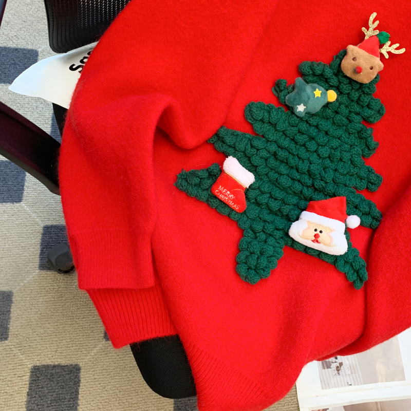 Christmas pullover bottoming shirt red sweater for women