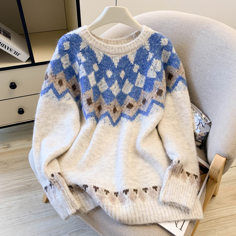 Thick pullover retro loose lazy sweater for women