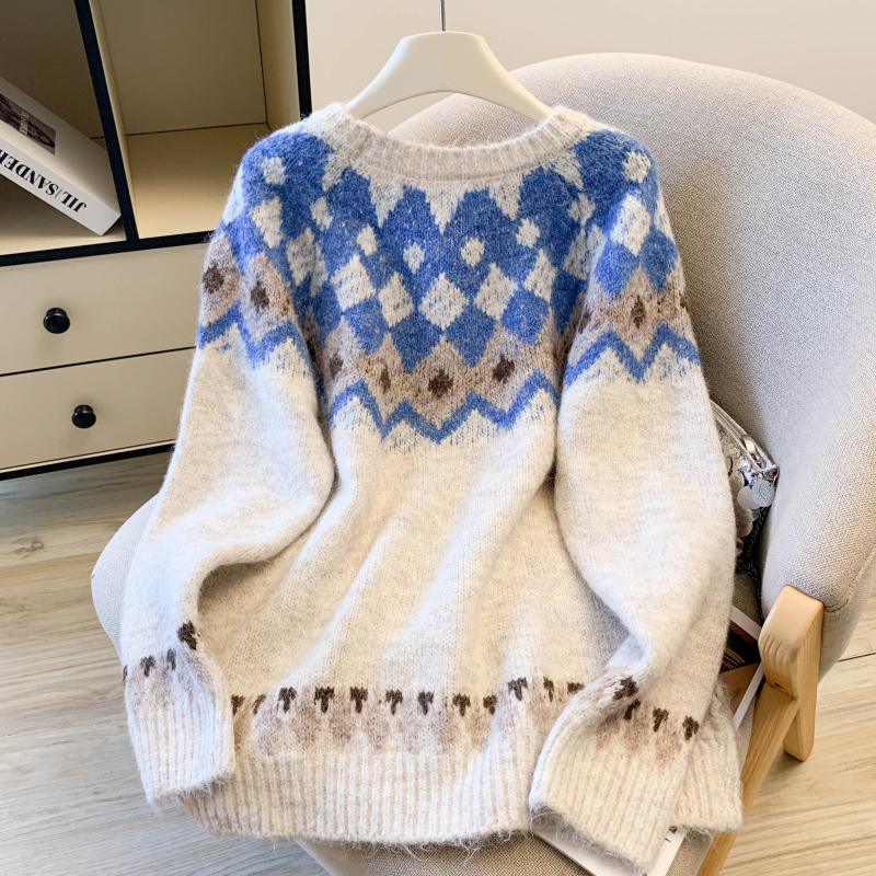 Thick pullover retro loose lazy sweater for women