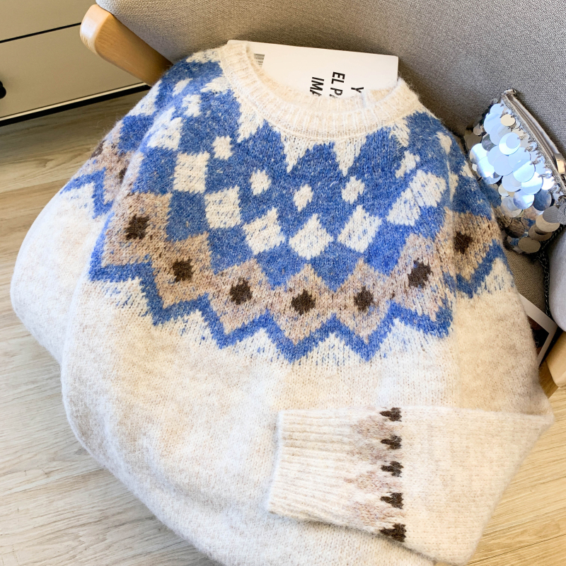 Thick pullover retro loose lazy sweater for women