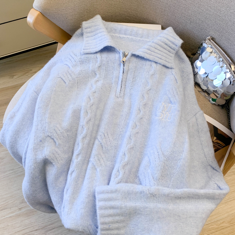 Korean style pullover sweater blue tops for women