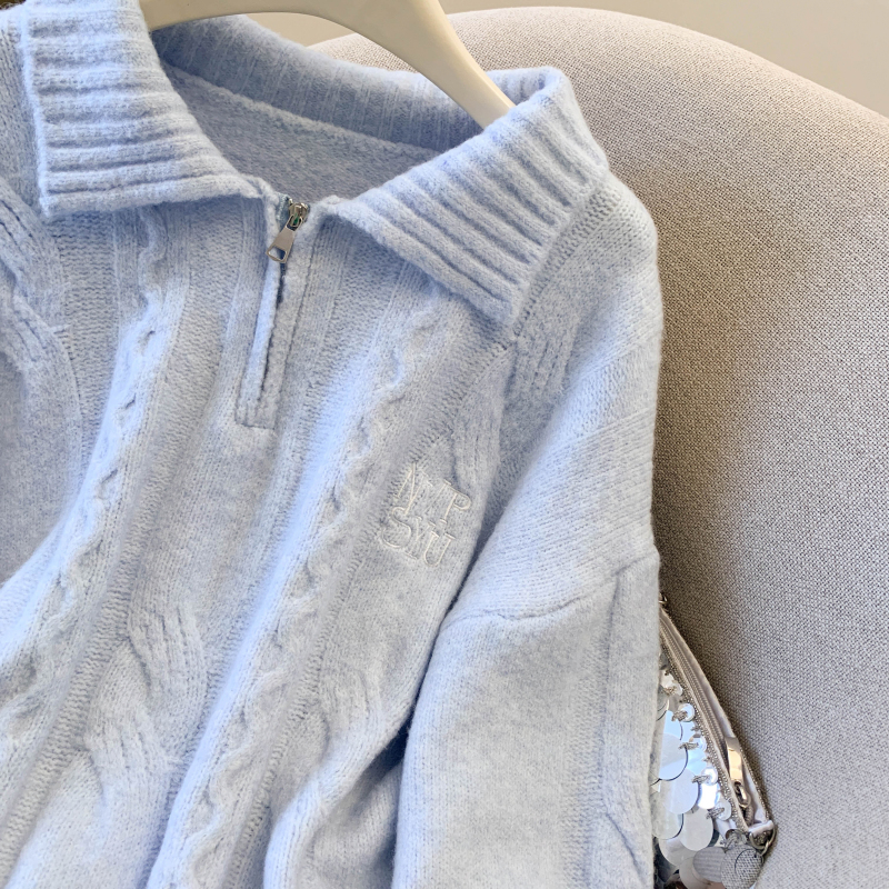 Korean style pullover sweater blue tops for women