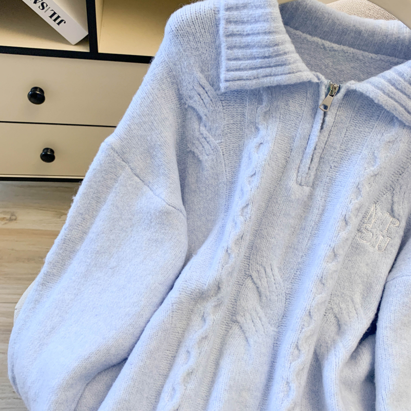 Korean style pullover sweater blue tops for women