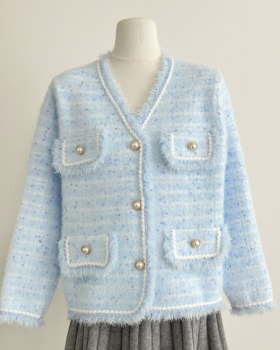 Chanelstyle tops mink velvet cardigan for women