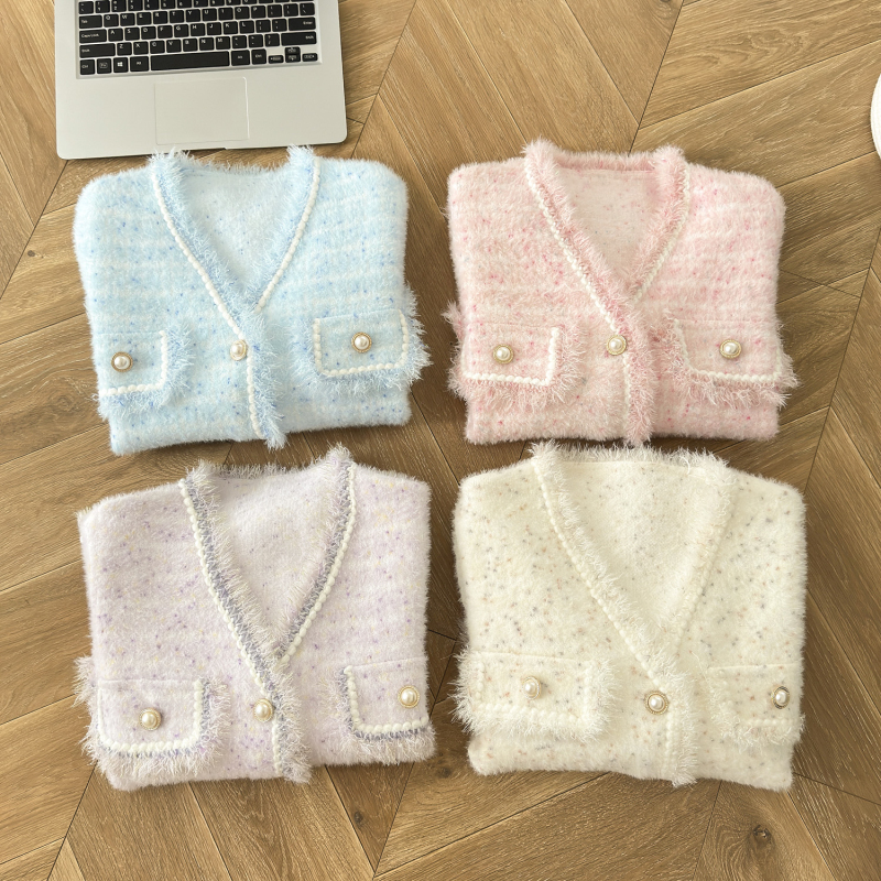 Chanelstyle tops mink velvet cardigan for women