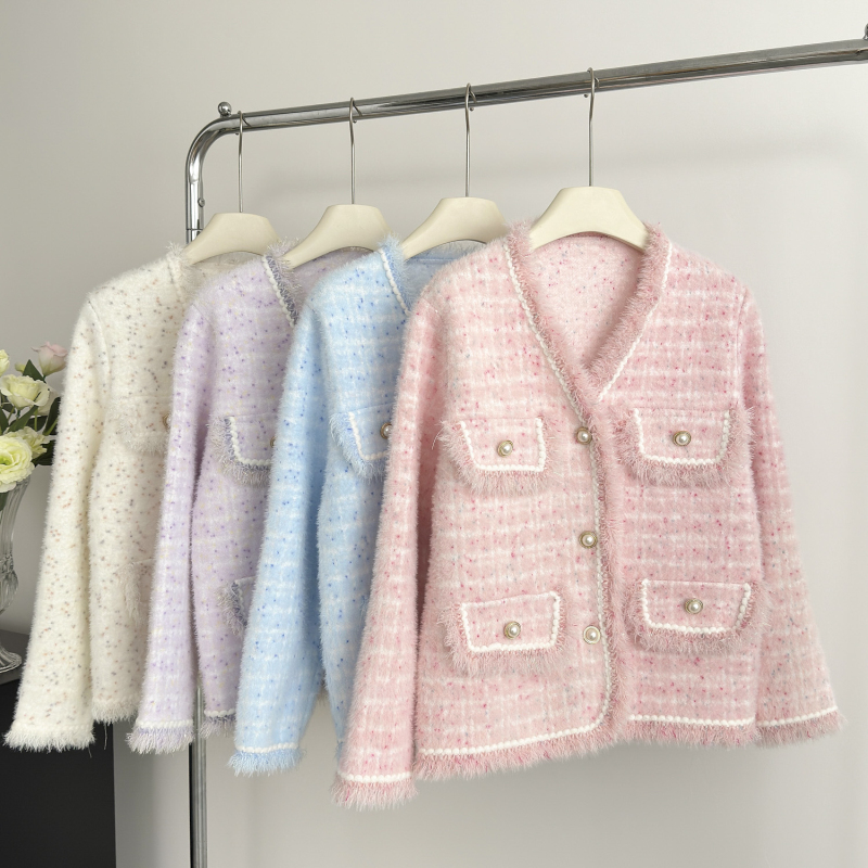 Chanelstyle tops mink velvet cardigan for women