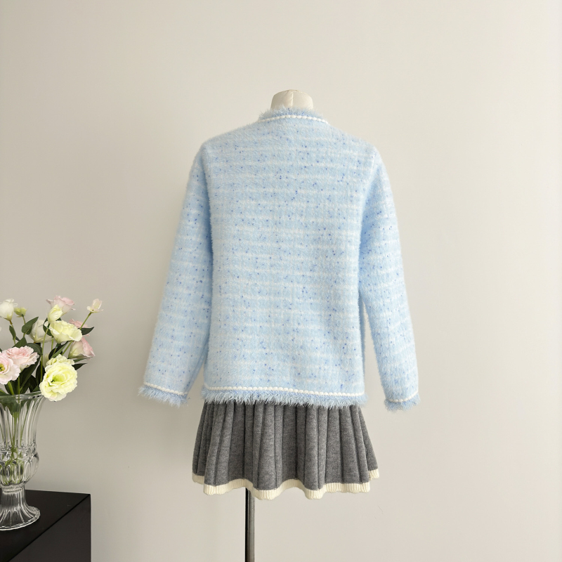 Chanelstyle tops mink velvet cardigan for women