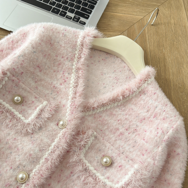 Chanelstyle tops mink velvet cardigan for women