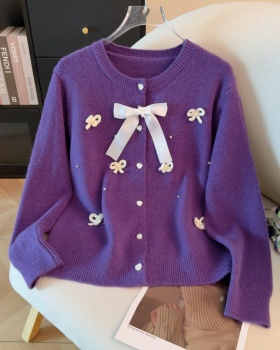 Bow sweet sweater France style beading cardigan for women