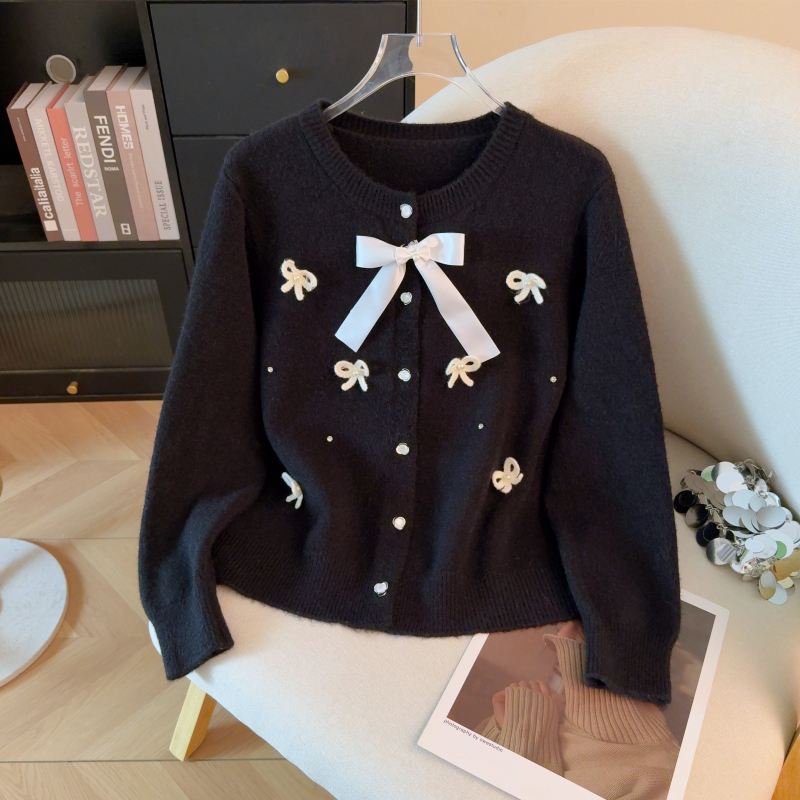 Bow sweet sweater France style beading cardigan for women