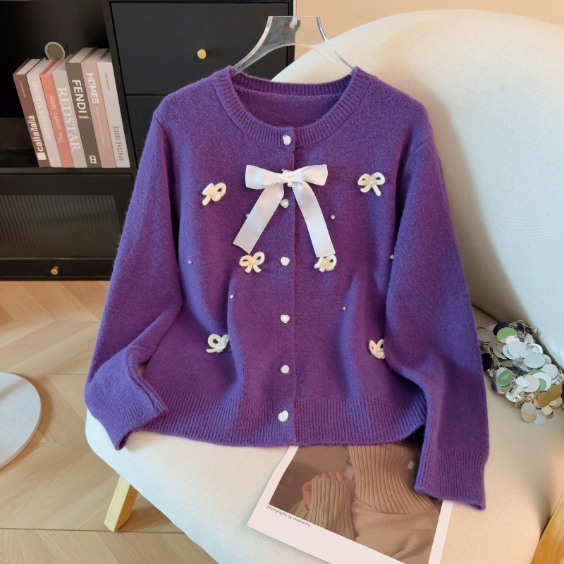 Bow sweet sweater France style beading cardigan for women