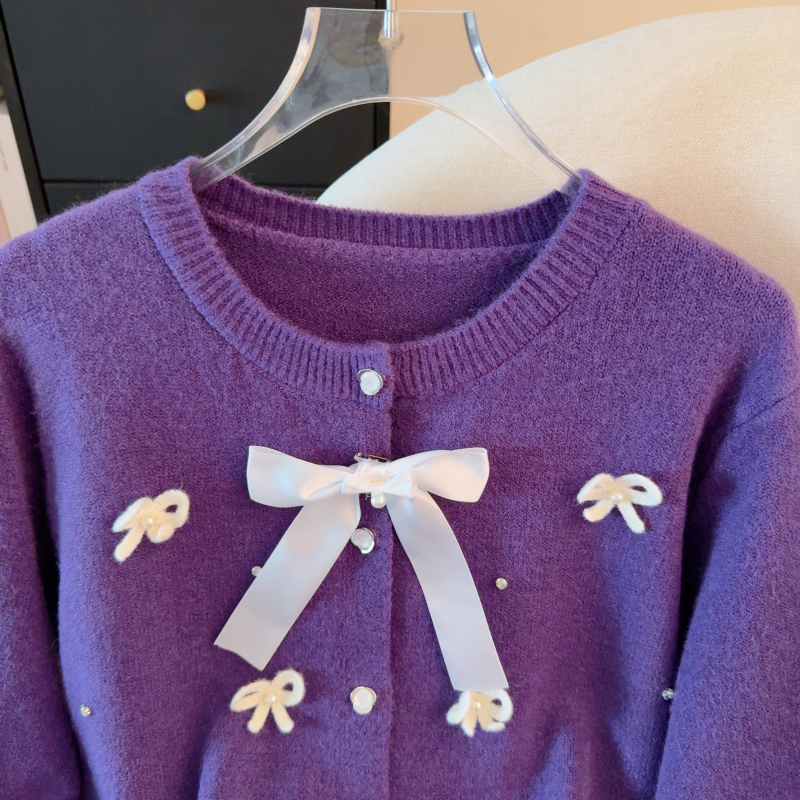 Bow sweet sweater France style beading cardigan for women