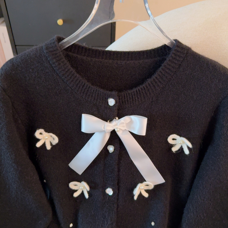 Bow sweet sweater France style beading cardigan for women