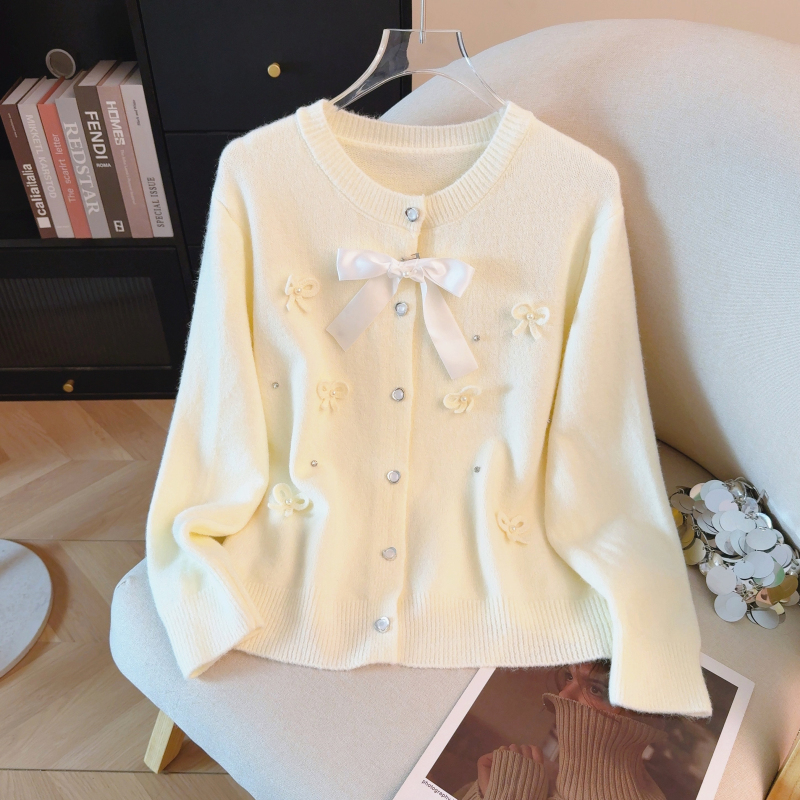 Bow sweet sweater France style beading cardigan for women