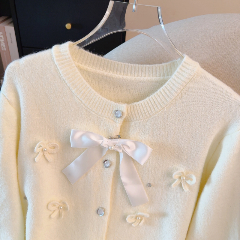 Bow sweet sweater France style beading cardigan for women