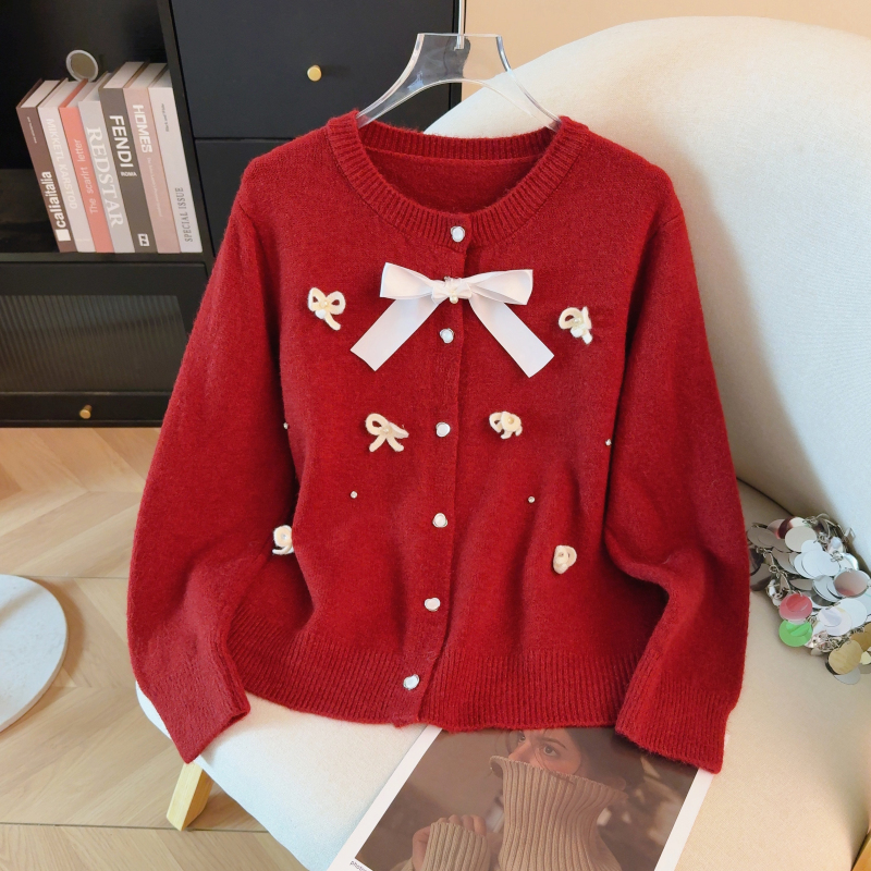 Bow sweet sweater France style beading cardigan for women