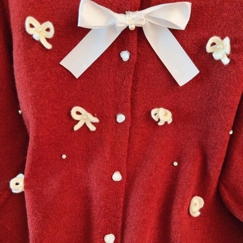 Bow sweet sweater France style beading cardigan for women